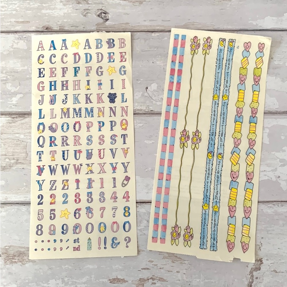 Scrapbooking Stickers Set Pastel Baby Colors Letters Set & Borders Kids NEW